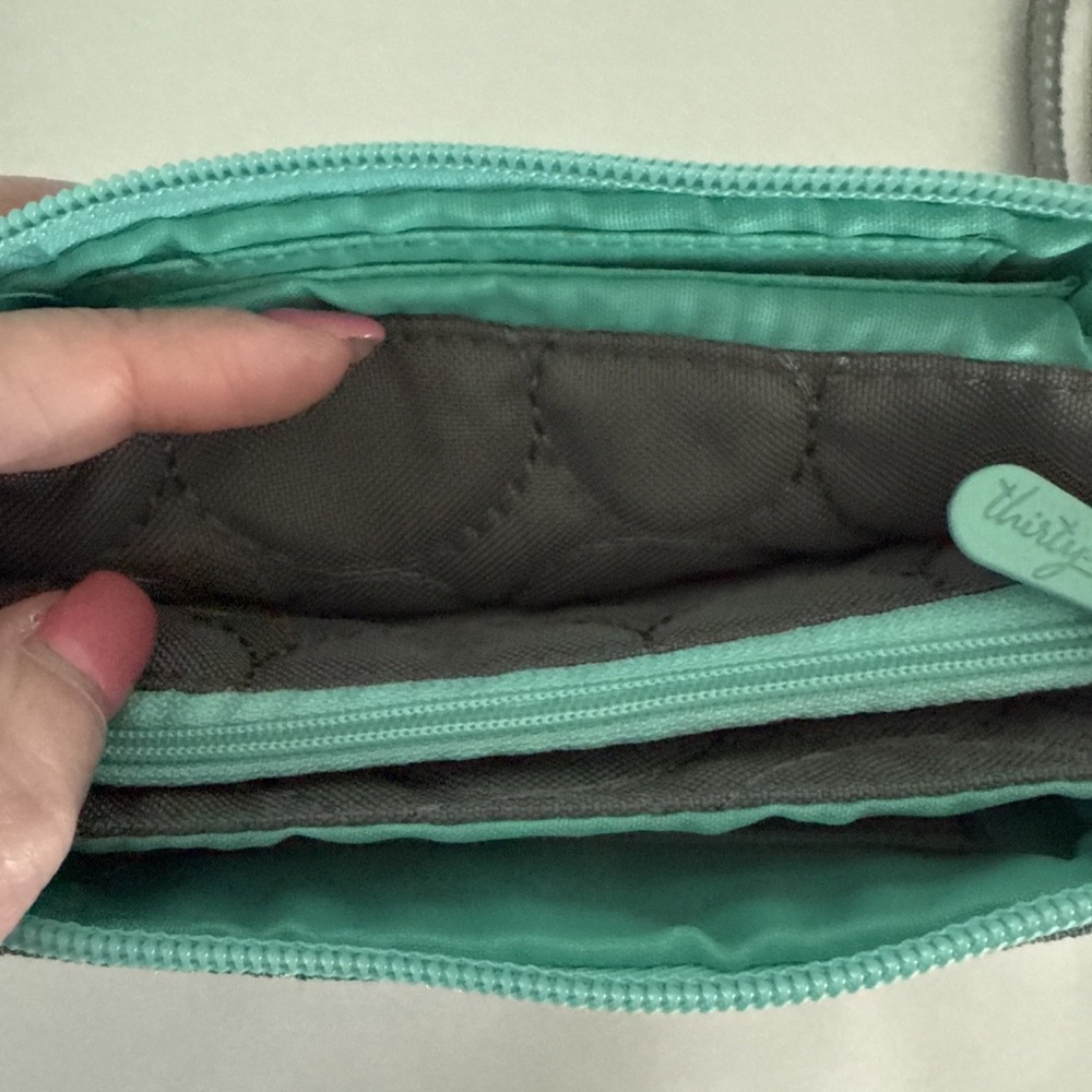 Thirty One 31 Vary You Quilted Gray‎ Aqua Wristlet Wallet With Strap - Picture 5 of 6